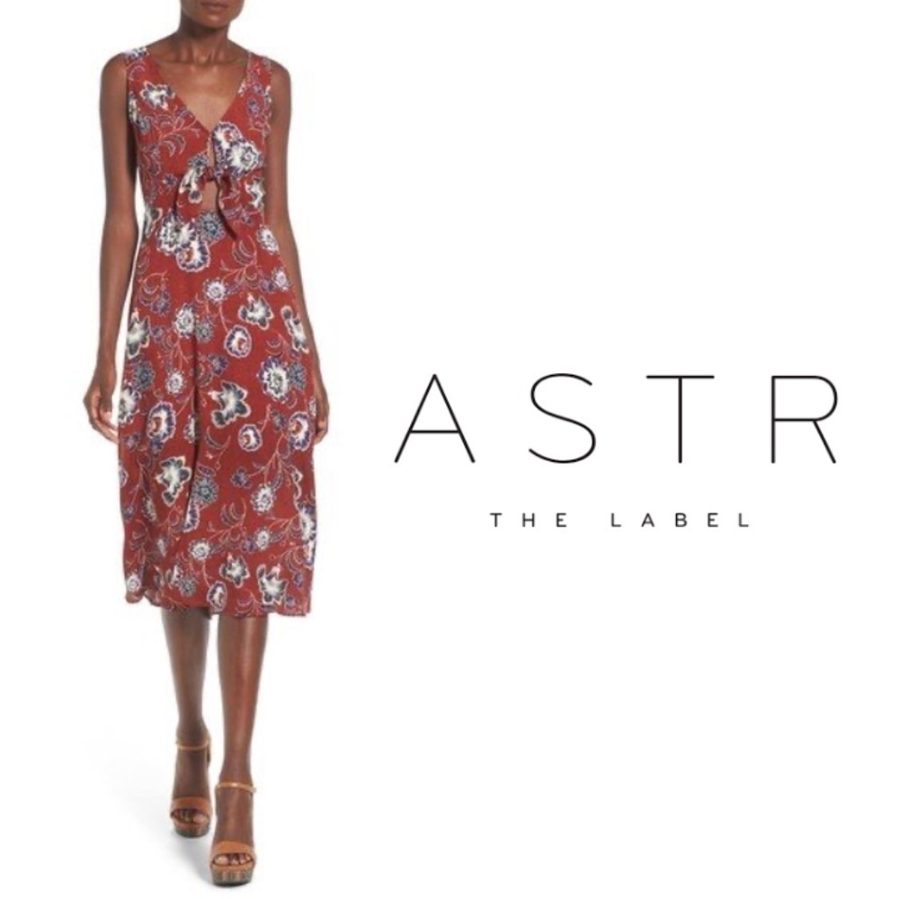 ASTR The Label Floral Tie-Front Midi Dress – Red Bloom - Size Large